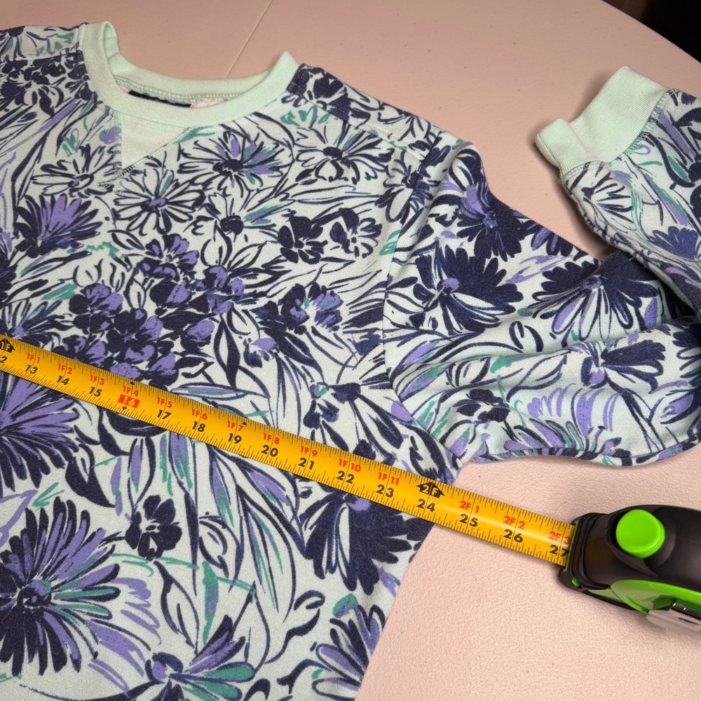 Karen Scott Sport Floral Sweatshirt Women XL Mint Green Purple Crewneck Pullover - Picture 5 of 8